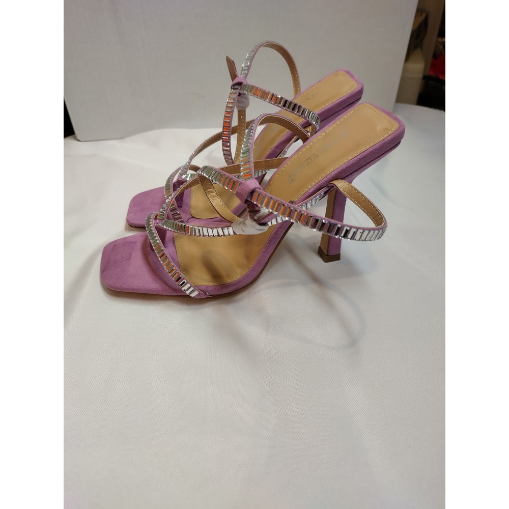 ShoeDazzle Margot Mulberry Purple Rhinestone Square Toe Heeled Sandals Mens 8